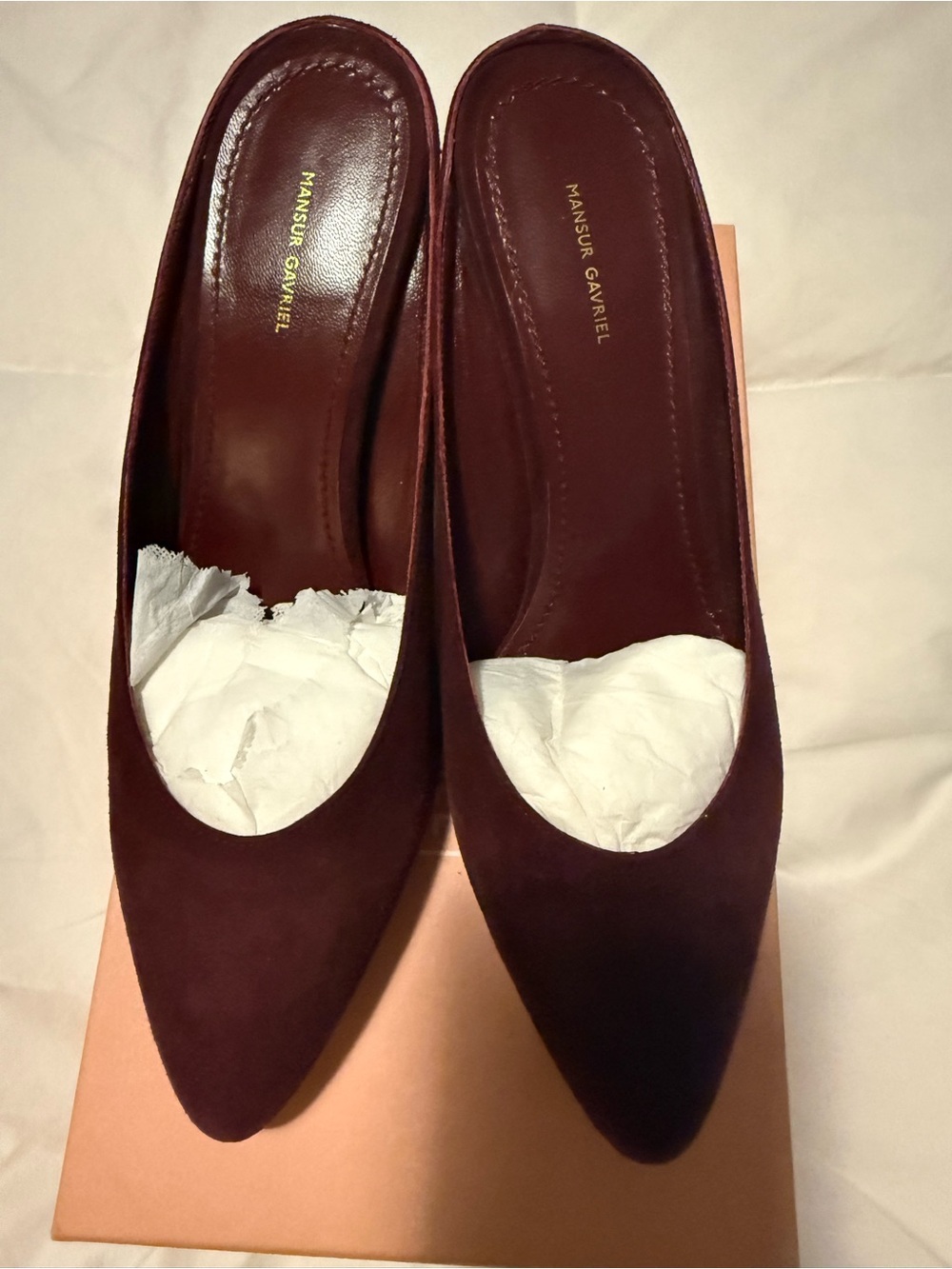 Mansur Gavriel Suede Almond-Toe Heel Mules - Picture 3 of 7
